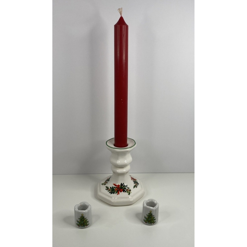 Vintage Christmas Tree Ceramic Candle Thimble Holders Germany & Pfaltzgraff